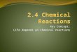 Key Concept: Life depends on chemical reactions. Chemical Reaction – the process of breaking the intramolecular bonds between atoms in a molecule and