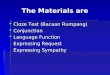 The Materials are  Cloze Test (Bacaan Rumpang)  Conjunction  Language Function Expressing Request Expressing Sympathy
