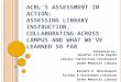 ACRL’ S A SSESSMENT IN A CTION : A SSESSING L IBRARY I NSTRUCTION, C OLLABORATING ACROSS C AMPUS AND W HAT W E ’ VE L EARNED S O F AR Presented by: Jennifer