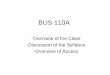 BUS 110A -Overview of the Class -Discussion of the Syllabus -Overview of Access