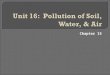 Chapter 15.  Status of pollution  Threats to our environment  Relationships between air pollution, plants, & soils  Damage caused by sediment