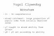 Ysgol Clywedog Wrexham 11 - 16 comprehensive mixed catchment; large proportion of pupils come from socially deprived areas y7 taught in mixed ability form