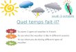Quel temps fait-il? To name 5 types of weather in French To say what the weather is like in different seasons To say what you do during different types