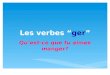 Les verbes ger Quest-ce que tu aimes manger?. Les verbes ger have the same ending as ALL regulier er verbs EXCEPTION: In the nous form, you must leave