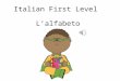 Italian First Level L’alfabeto First Level Significant Aspects of Learning Use language in a range of contexts and across learning Continue to develop