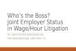 Who's the Boss? Joint Employer Status in Wage/Hour Litigation