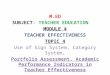 M.Ed Teacher Education's Topic-Use of Sign System, Category System, Portfolio Assessment, Academic Performance Indicators in Teacher Effectiveness
