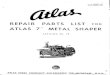 Atlas 7 Inch Metal Working Shaper Operations Manual & Parts Repair List
