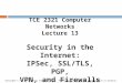 Computer Networks 13 Security in the Internet IPSec SSLTLS PGP VPN and Firewalls