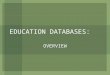 EDUCATION DATABASES: OVERVIEW. Primary Journal Databases Available for Education Education specific: ProQuest Education Journals Professional Development
