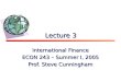 Lecture 3 International Finance ECON 243 – Summer I, 2005 Prof. Steve Cunningham
