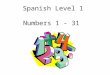 Spanish Level 1 Numbers 1 - 31 First Level Significant Aspects of Learning Use language in a range of contexts and across learning Develop confidence