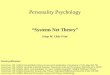 Personality Psychology “Systems Net Theory” Josep M. Lluís-Font Recent publications: Lluís-Font, J.M. (2002), Personalidad: Esbozo de una teoría integradora