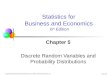 Chap 5-1 Statistics for Business and Economics, 6e © 2007 Pearson Education, Inc. Chapter 5 Discrete Random Variables and Probability Distributions Statistics