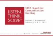 Copyright © 2012 Rockwell Automation, Inc. All rights reserved. 1Q12 Supplier Communication Meeting Rockwell Automation February 6 & 7, 2012