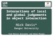 Interactions of local and global judgements in object interaction Nick Davis* Bangor University *and Martyn Bracewell and Helen Morgan 1