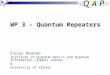 WP 3 WP 3 – Quantum Repeaters Časlav Brukner Institute of Quantum Optics and Quantum Information (IQOQI) Vienna & University of Vienna