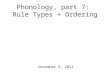 Phonology, part 7: Rule Types + Ordering November 9, 2012