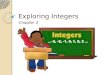 Exploring Integers Chapter 2. Chapter 2 – Exploring Integers Chapter Schedule T - 2-1 Integers and Absolute Values B - Math Lab – 1-7 & 2-2 The Coordinate