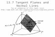 13.7 Tangent Planes and Normal Lines for an animation of this topic visit rogness/multivar/tanplane_withvectors.shtml