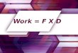 Work = F X D. Work: Work is done when a force causes an object to move in the same direction that the force is applied