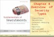 4-1 Chapter 4 Overview of Security Types Classifying Securities Classifying Securities Interest-Bearing Assets Interest-Bearing Assets Equities Equities