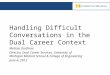 Handling Difficult Conversations in the Dual Career Context Melissa Dorfman Director, Dual Career Services, University of Michigan Medical School & College