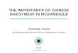 THE IMPORTANCE OF CHINESE INVESTMENT IN MOZAMBIQUE Fernando Tonim UIA Representative for the African Portuguese Countries