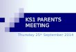 KS1 PARENTS MEETING Thursday 25 th September 2014