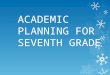 ACADEMIC PLANNING FOR SEVENTH GRADE.  Seventh graders take four core subjects:  English  Life Science  American Studies  Math (teacher will give