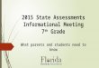2015 State Assessments Informational Meeting 7 th Grade What parents and students need to know