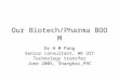 Our Biotech/Pharma BOOM Dr H M Pang Senior consultant, HK UST Technology transfer June 2005, Shanghai,PRC