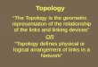 Topology “The Topology is the geometric representation of the relationship of the links and linking devices” OR “Topology defines physical or logical arrangement