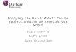Applying the Rasch Model: Can be Professionalism be Assessed via MCQs? Paul Tiffin Gabi Finn John McLachlan