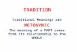 TRADITION Traditional Meanings are METONYMIC The meaning of a PART comes from its relationship to the WHOLE