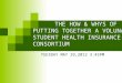 THE HOW & WHYS OF PUTTING TOGETHER A VOLUNATRY STUDENT HEALTH INSURANCE CONSORTIUM TUESDAY MAY 29,2012 3:45PM