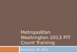 Metropolitan Washington 2013 PIT Count Training November 29, 2012