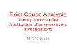 Root Cause Analysis Theory and Practical Application of adverse event investigations MG Schoon