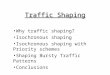 Traffic Shaping Why traffic shaping? Isochronous shaping Isochronous shaping with Priority schemes Shaping Bursty Traffic Patterns Conclusions