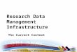 Introduction to Research Data Management Services, January 2013 Research Data Management Infrastructure The Current Context
