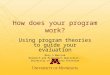 How does your program work? Using program theories to guide your evaluation Mary S Marczak Research and Evaluation Specialist, University of Minnesota