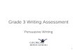 1 Grade 3 Writing Assessment Persuasive Writing. Grade 3 Persuasive Writing2 Table of Contents Definition of Persuasive Writing Scoring Rubrics Model