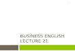 BUSINESS ENGLISH LECTURE 21 1. Synopsis  Report Writing Proposal writing Requirements Contents Format Anatomy Strategies Types of proposals