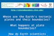 Http://plateboundary.rice.edu/ Where are the Earth’s tectonic plates and their boundaries? What happens at plate boundaries? How do Earth scientists classify