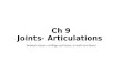 Ch 9 Joints- Articulations -between bones, cartilage and bones, or teeth and bones