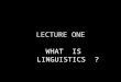 WHAT IS LINGUISTICS ? LECTURE ONE. WHAT IS LANGUAGE ? WHAT IS LINGUISTICS ?