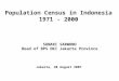 Population Census in Indonesia 1971 - 2000 SUNARI SARWONO Head of BPS DKI Jakarta Province Jakarta, 20 August 2007