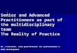Senior and Advanced Practitioners as part of the multidisciplinary team The Reality of Practice Ms J Corcoran- Lead practitioner for professional & Role