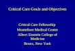 Critical Care Goals and Objectives Critical Care Fellowship Montefiore Medical Center Albert Einstein College of Medicine Bronx, New York