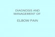DIAGNOSIS AND MANAGEMENT OF ELBOW PAIN. ELBOW PAIN Lateral elbow pain Medial elbow pain Posterior elbow pain